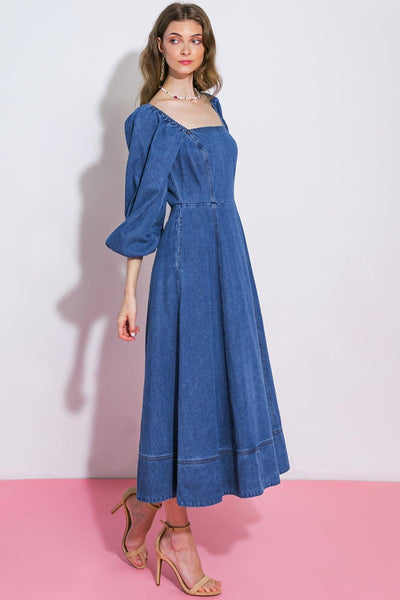 FEELIN'S GROOVY DENIM MIDI DRESS