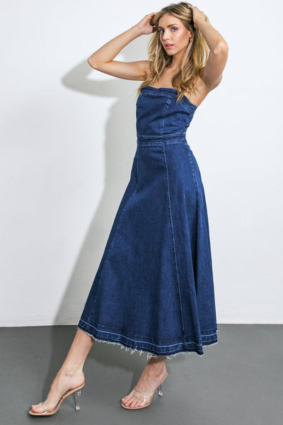 HERE GOES NOTHING DENIM MIDI DRESS