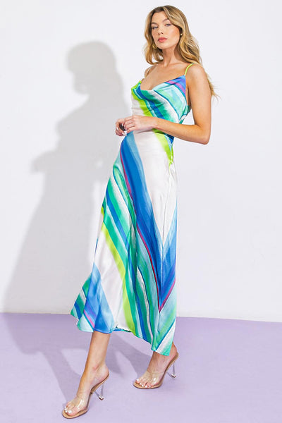 SENSE OF SERENITY WOVEN SATIN MIDI DRESS