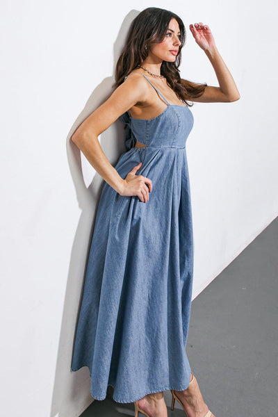 CAPTIVATING HEART DENIM MIDI DRESS