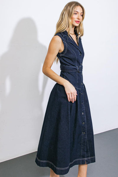 DEEP IN MY SOUL DENIM MIDI DRESS