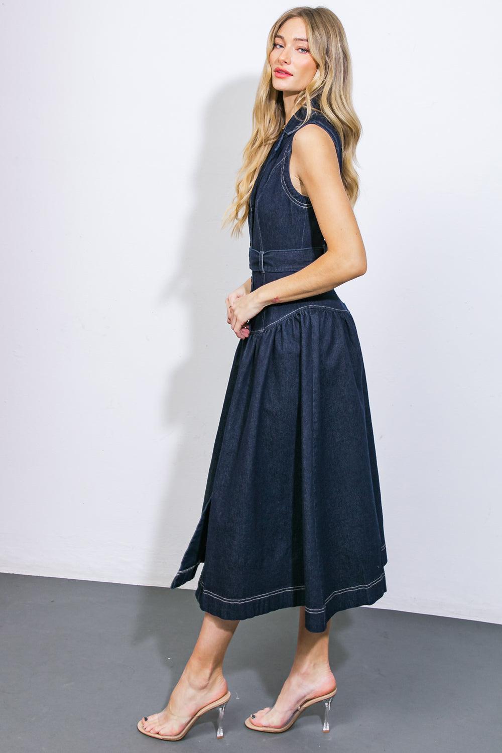 DEEP IN MY SOUL DENIM MIDI DRESS