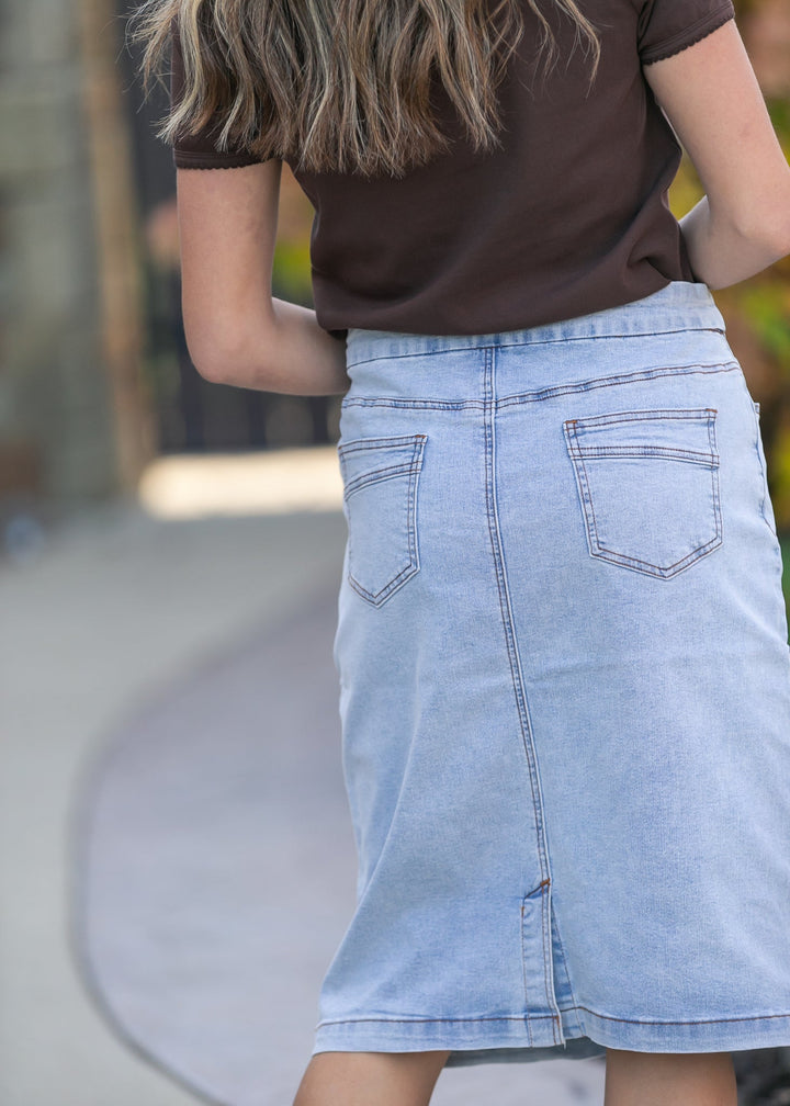 Sandra Light Wash Denim Midi Skirt