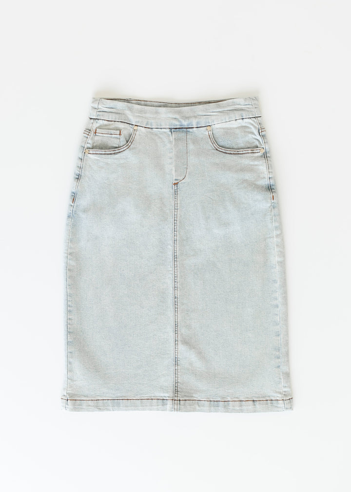 Sandra Light Wash Denim Midi Skirt