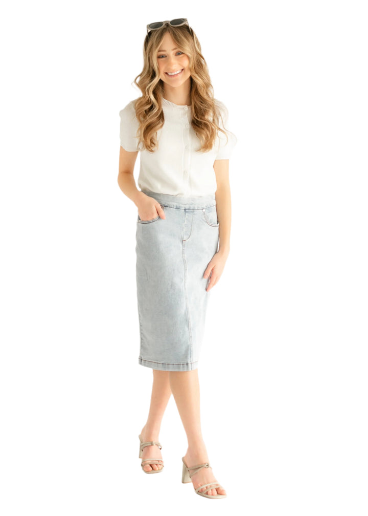 Sandra Light Wash Denim Midi Skirt