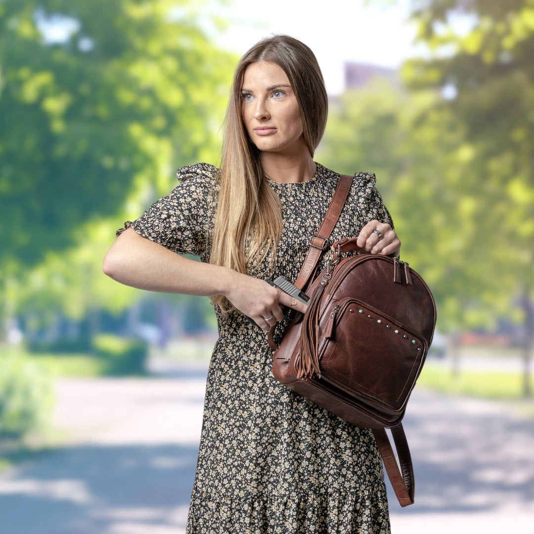Concealed Carry Sawyer Leather Backpack by Lady Conceal