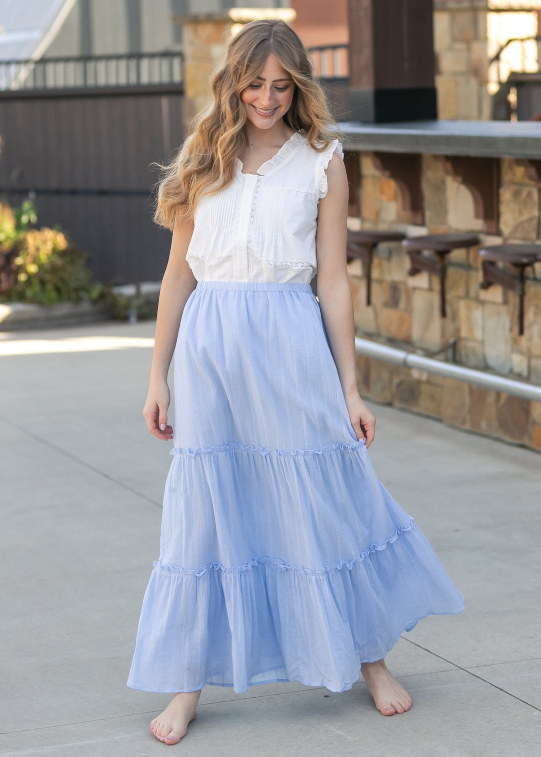 Serena Light Blue Cotton Maxi Skirt