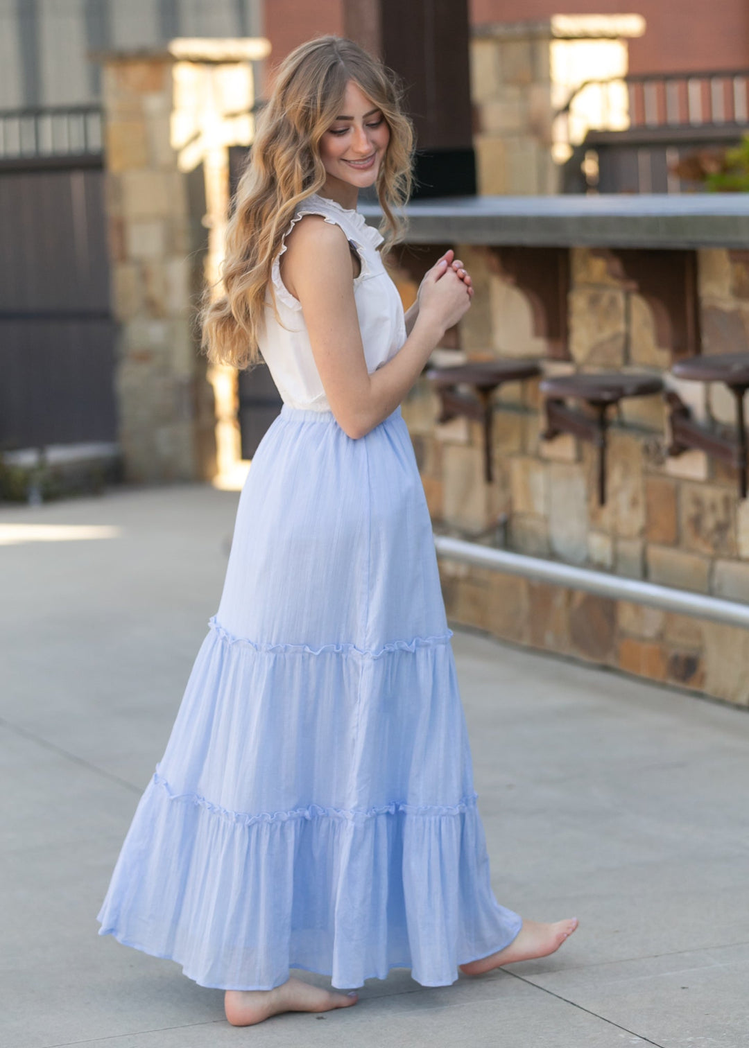 Serena Light Blue Cotton Maxi Skirt
