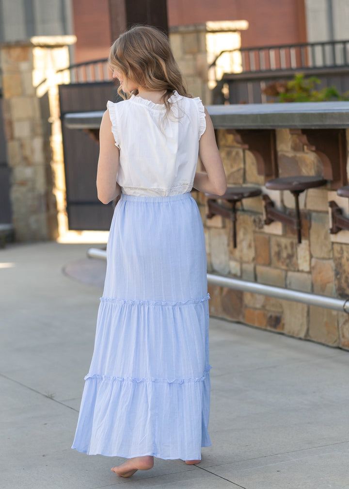 Serena Light Blue Cotton Maxi Skirt