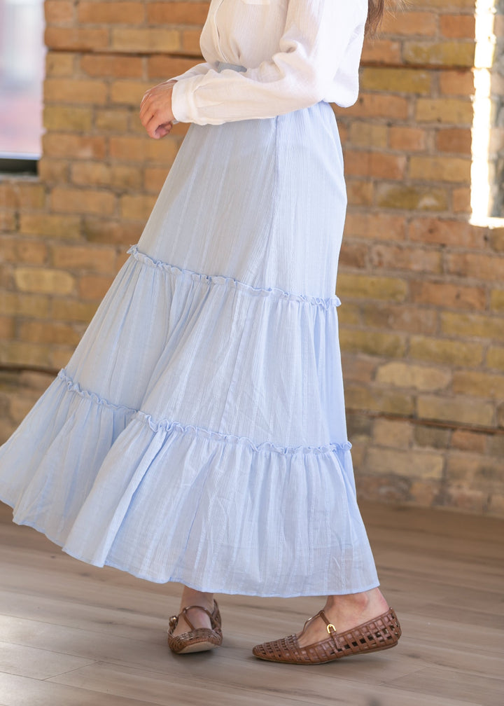 Serena Light Blue Cotton Maxi Skirt