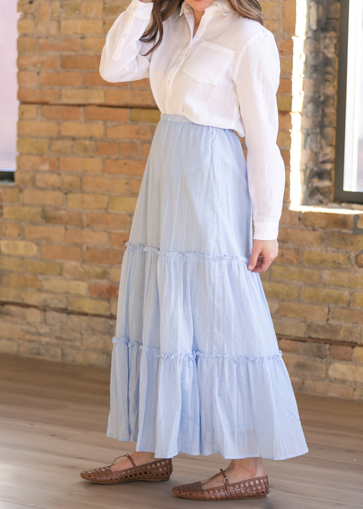 Serena Light Blue Cotton Maxi Skirt