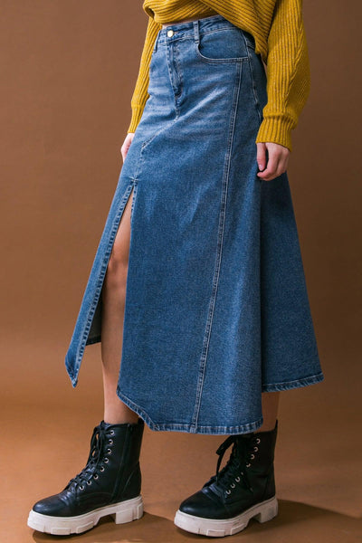 PEOPLE COME AS YOU ARE MIDI DENIM SKIRT