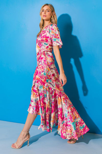 CAUSE TO CELEBRATE HI-LO SATIN MAXI DRESS