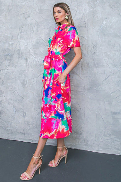 MOVE OVER FLORAL WOVEN MIDI DRESS