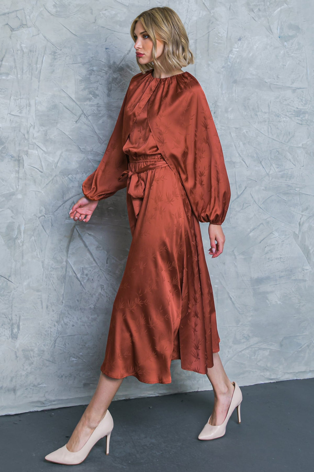 PROGRESS OVER PERFECTION SATIN MIDI DRESS