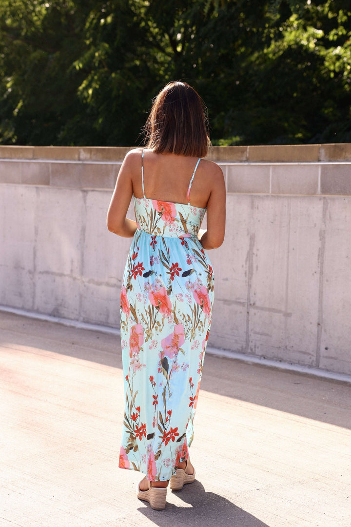 Silky Blue Multi Floral Print Maxi Dress - FINAL SALE