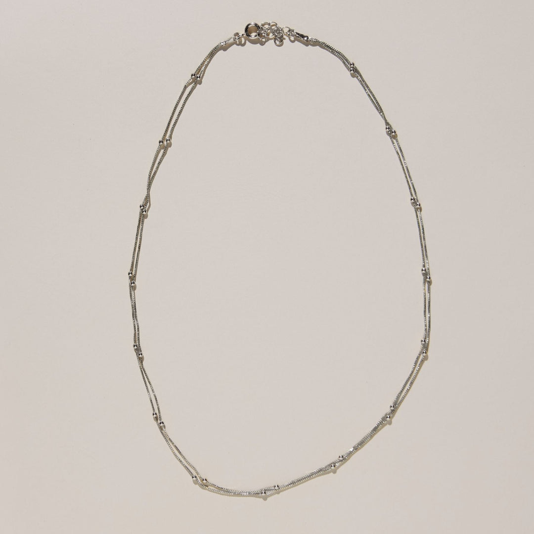 Silver Double Layer Saturn Chain Necklace