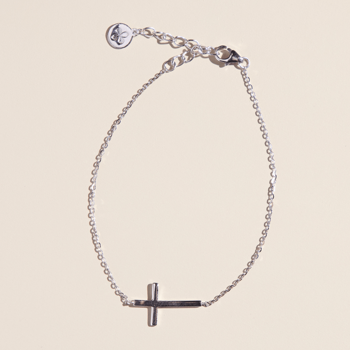 Silver Sideways Cross Bracelet