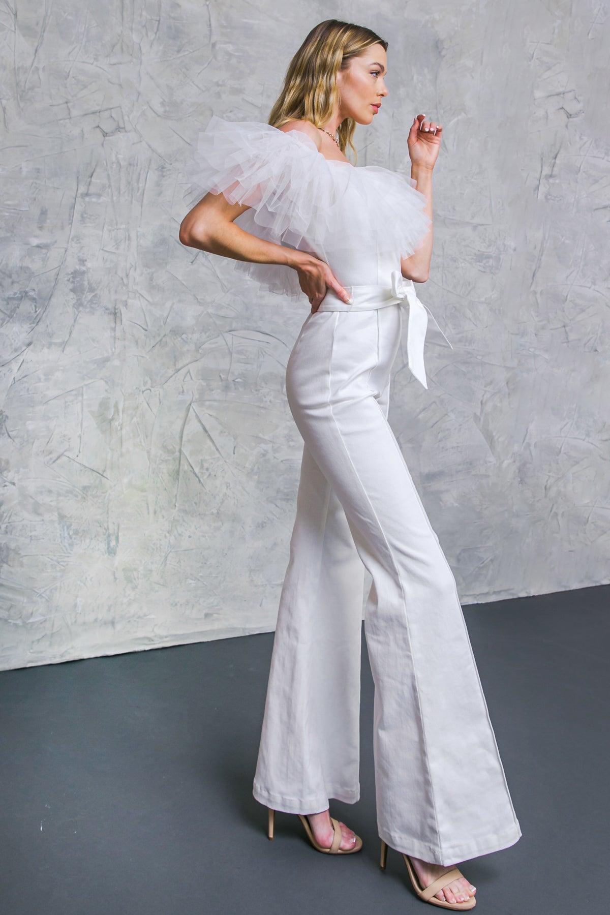 A POWER MOOD WHITE DENIM JUMPSUIT