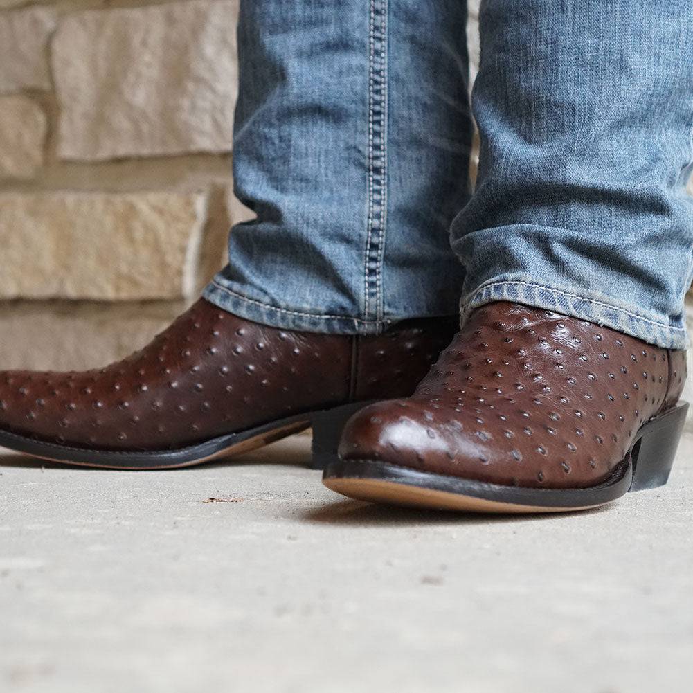 Men's  Brown Ostrich Print Cowboy Boots (H7002)