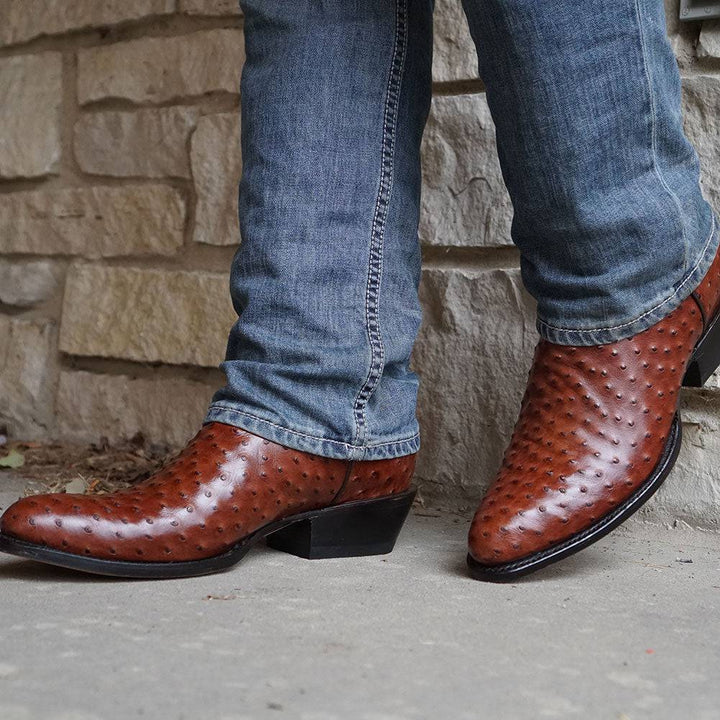 Men's Cognac Ostrich Print Cowboy Boots (H7002)