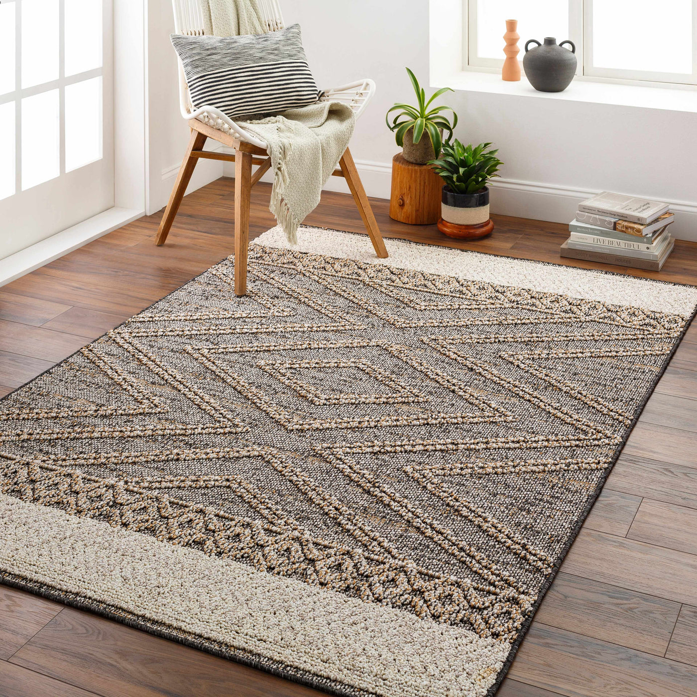 Beige Charcoal Areli Area Rug