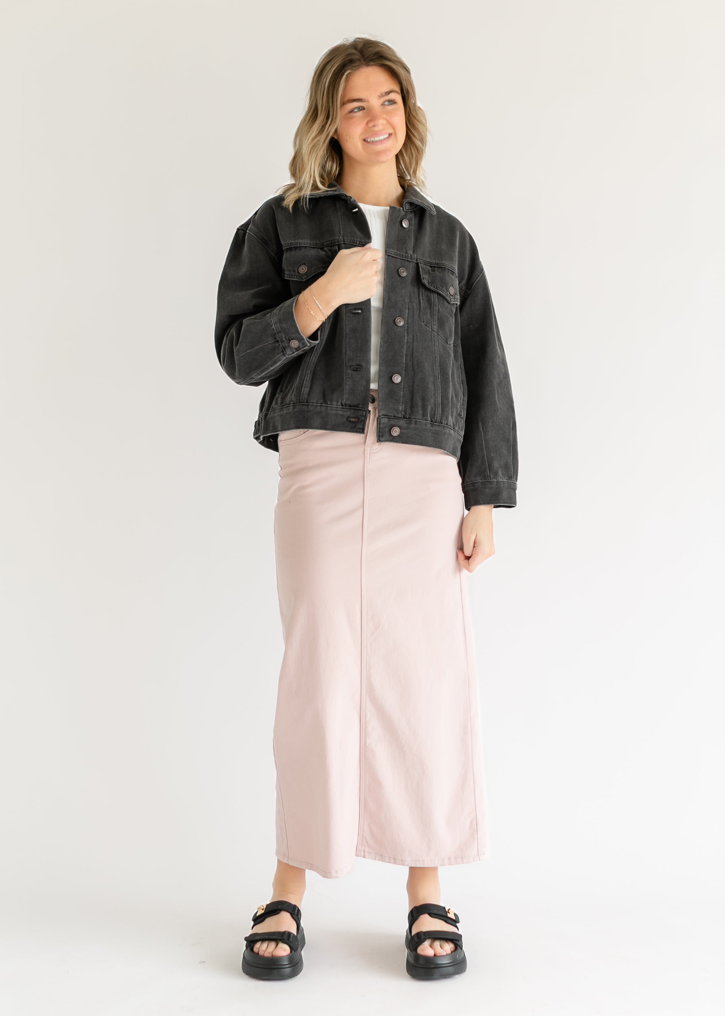 Denim Maxi Pink Denim Skirt And Jacket Stella Rose Denim Maxi
