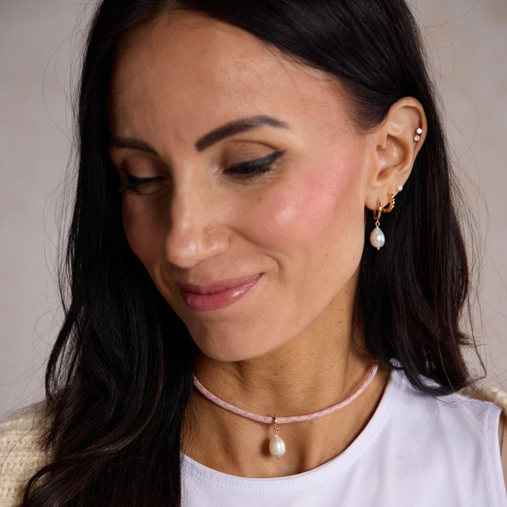 Gold Pearl Drop Huggies