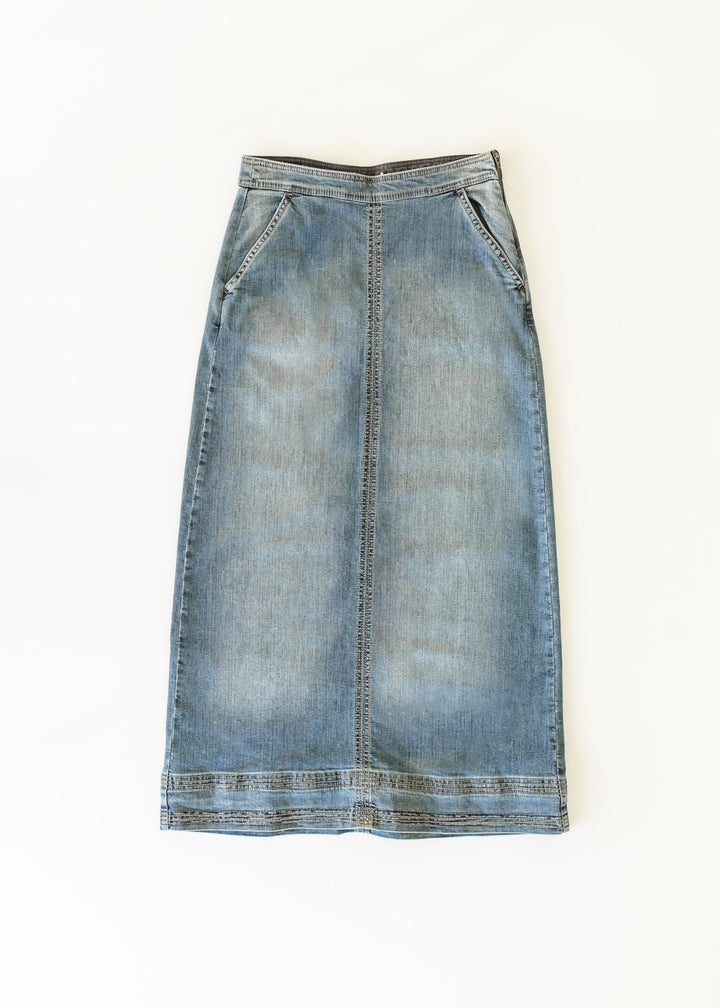 Sutton Side Zip A-line Denim Maxi Skirt - FINAL SALE