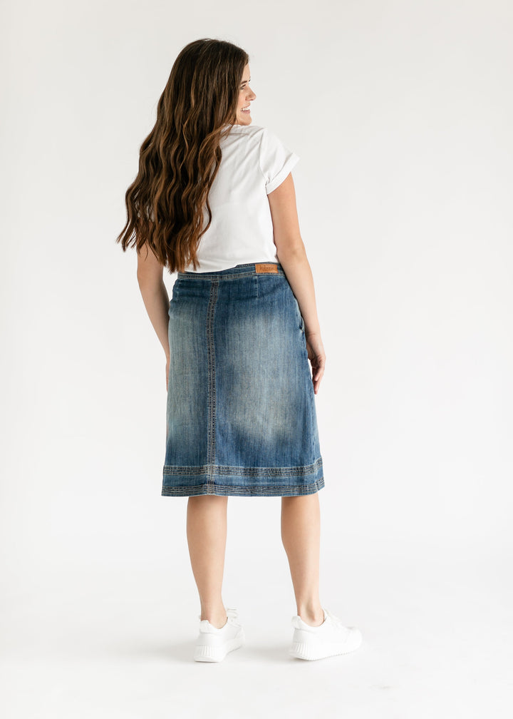 Sutton Side Zip A-line Denim Midi Skirt - FINAL SALE