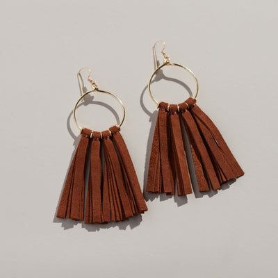 Tan Ravenna Tassel Hoop Earrings