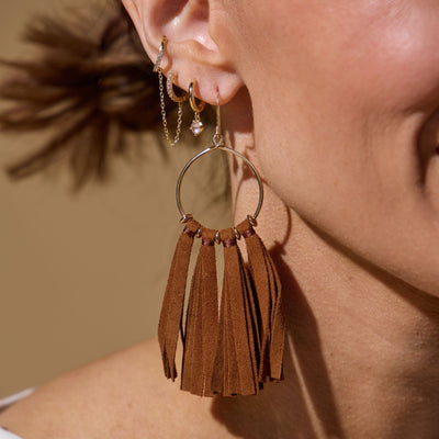 Tan Ravenna Tassel Hoop Earrings