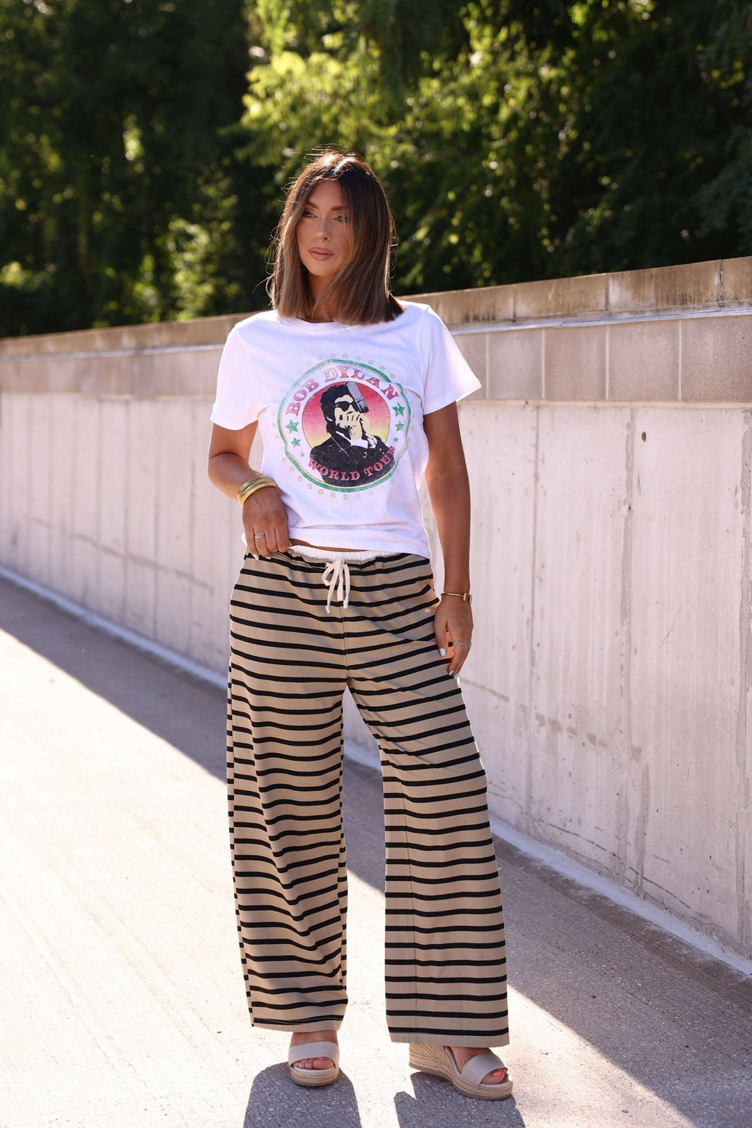 Taupe and Black Striped Drawstring Pants - FINAL SALE