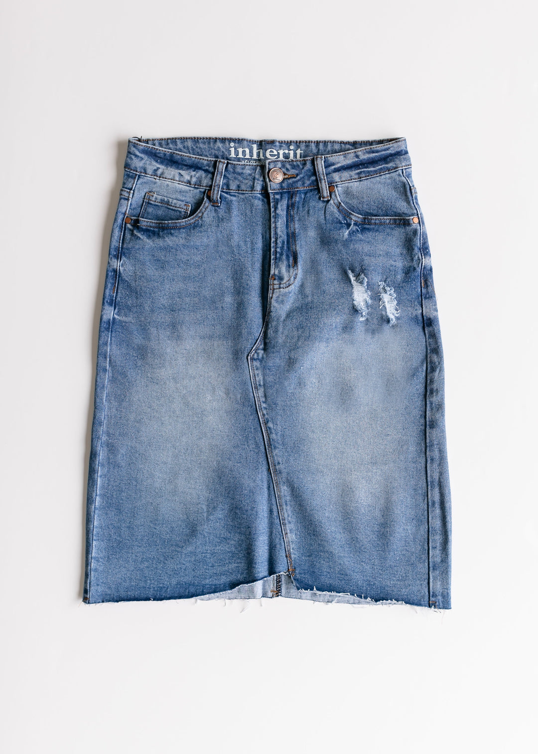 Tiana Distressed Denim Midi Skirt - FINAL SALE