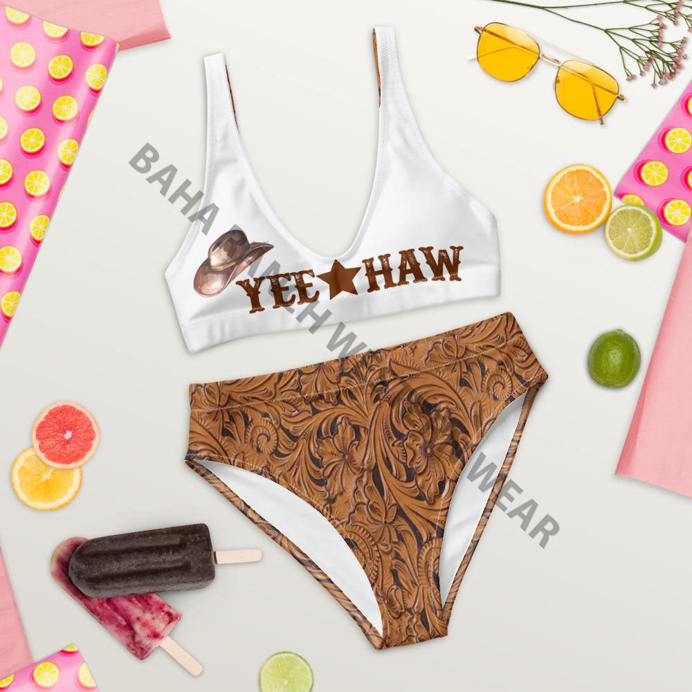 Yeehaw Tooled Leather Print Bikini Ready to Ship Size XS