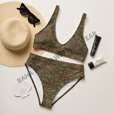 Yeehaw Turquoise Tooled Leather Print Bikini