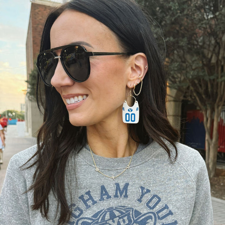 White Brigham Young University Football Jersey Earrings