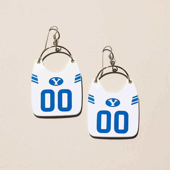 White Brigham Young University Football Jersey Earrings