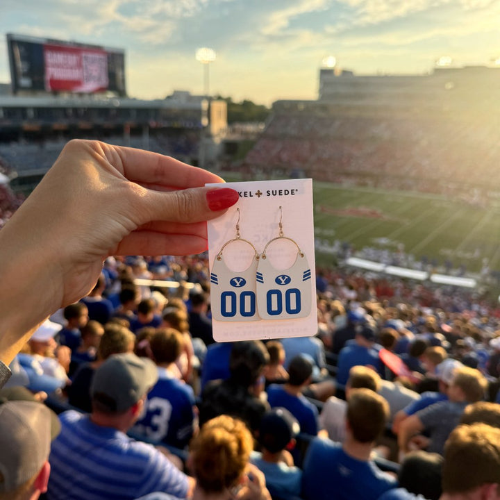 White Brigham Young University Football Jersey Earrings