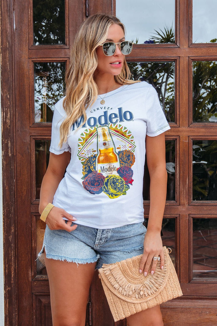 White Cerveza Modelo Graphic Tee - FINAL SALE