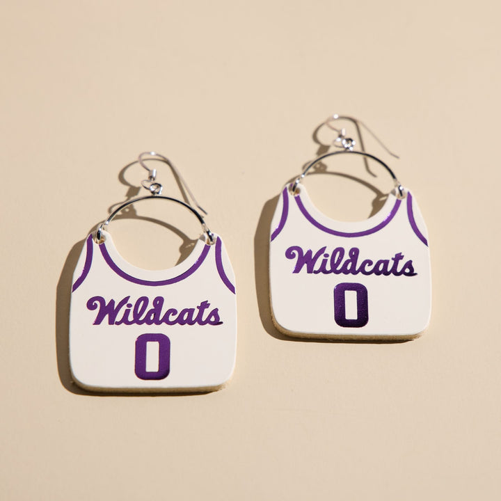 White Kansas State University Basketball Jersey Earrings