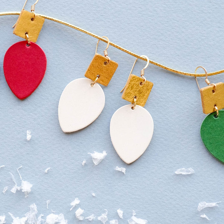 White Shimmer Holiday Lights Statement Earrings