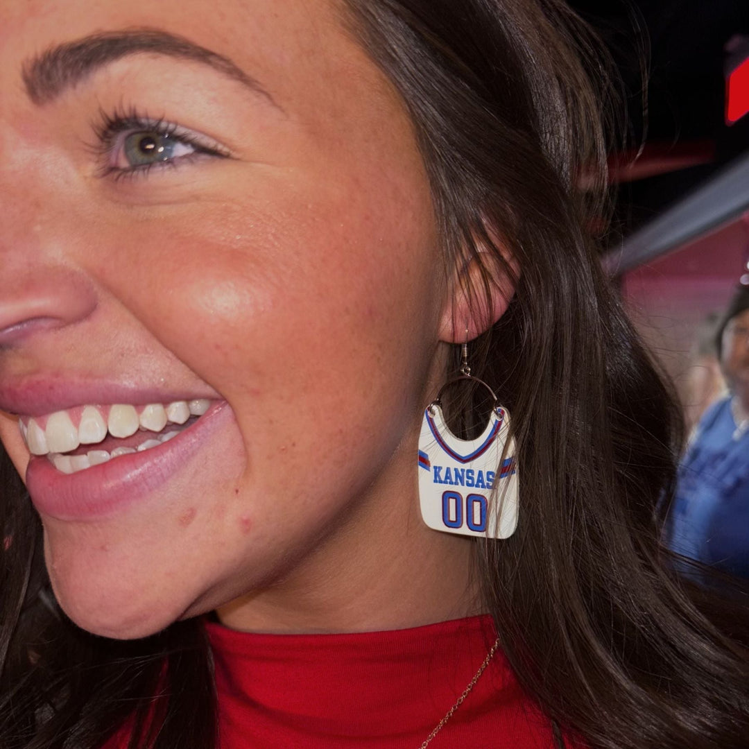 White University of Kansas Football Jersey Earrings