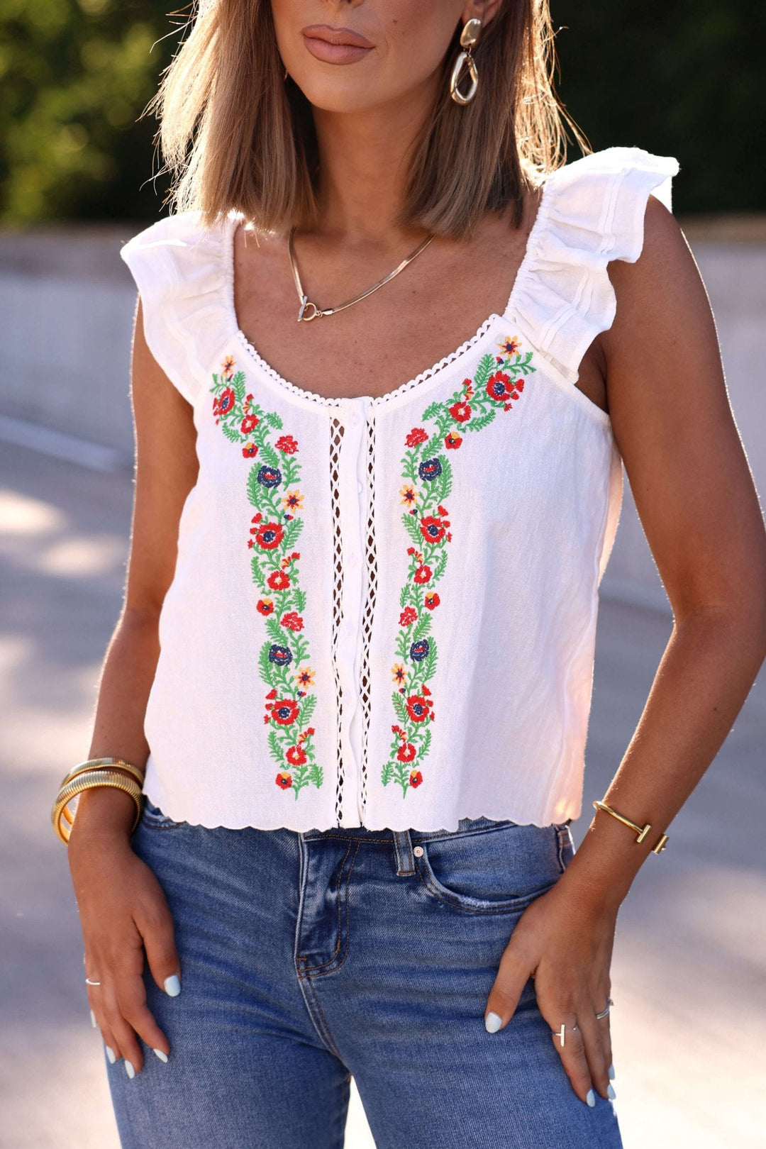 Willa White Floral Embroidered Top - FINAL SALE