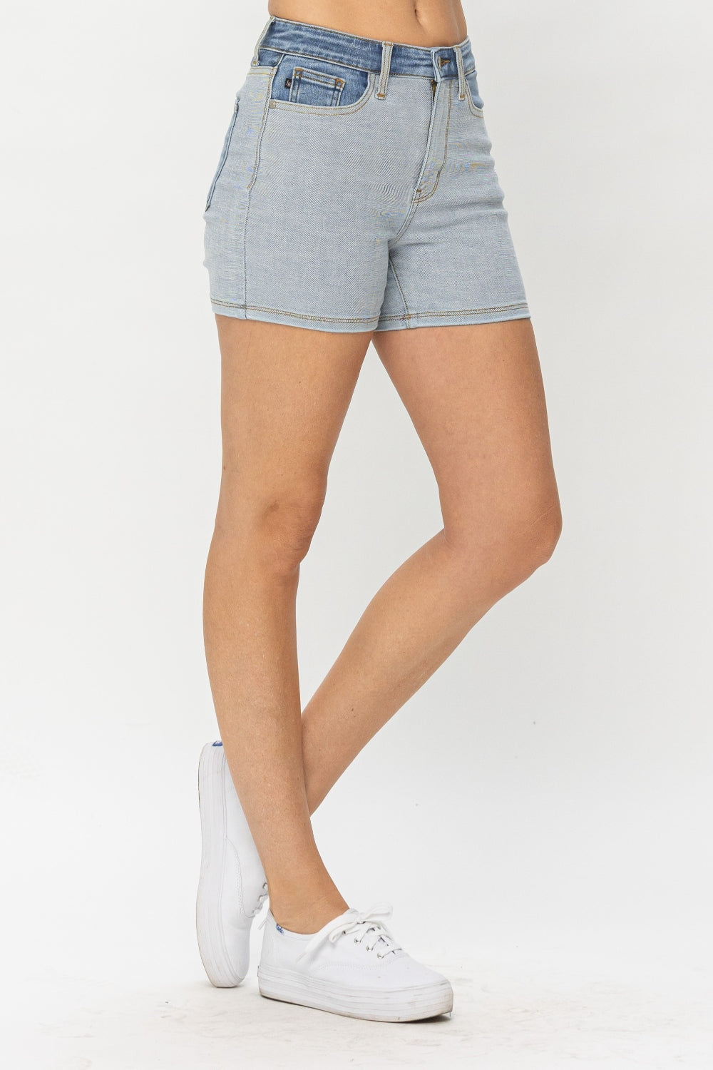 Judy Blue Full Size Color Block Denim Shorts - Sybaritic Bags & Clothing