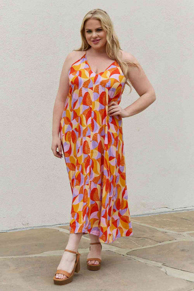 And The Why Full Size Printed Sleeveless Maxi Dress - Sybaritic Bags & Clothing