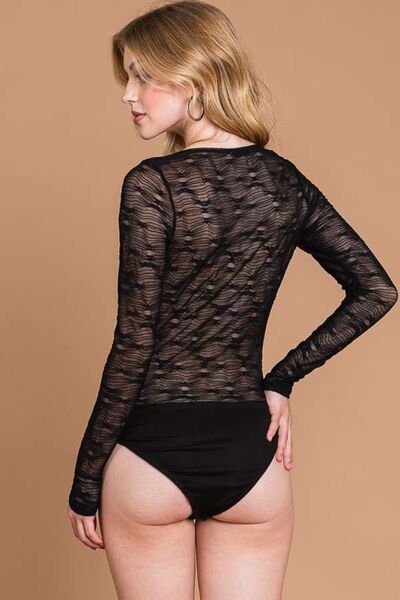 Culture Code Round Neck Mesh Perspective Bodysuit - Sybaritic Bags & Clothing