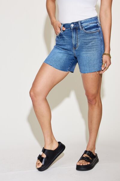 Judy Blue Full Size High Waist Slim Denim Shorts - Sybaritic Bags & Clothing