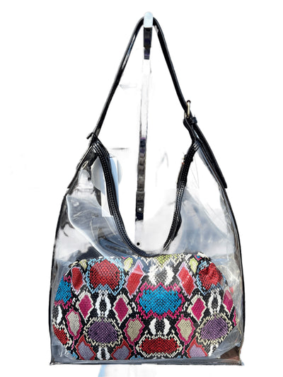 Clear Hobo Style Handbag with Reptile Print Interior Bag Handbags Soulfina 