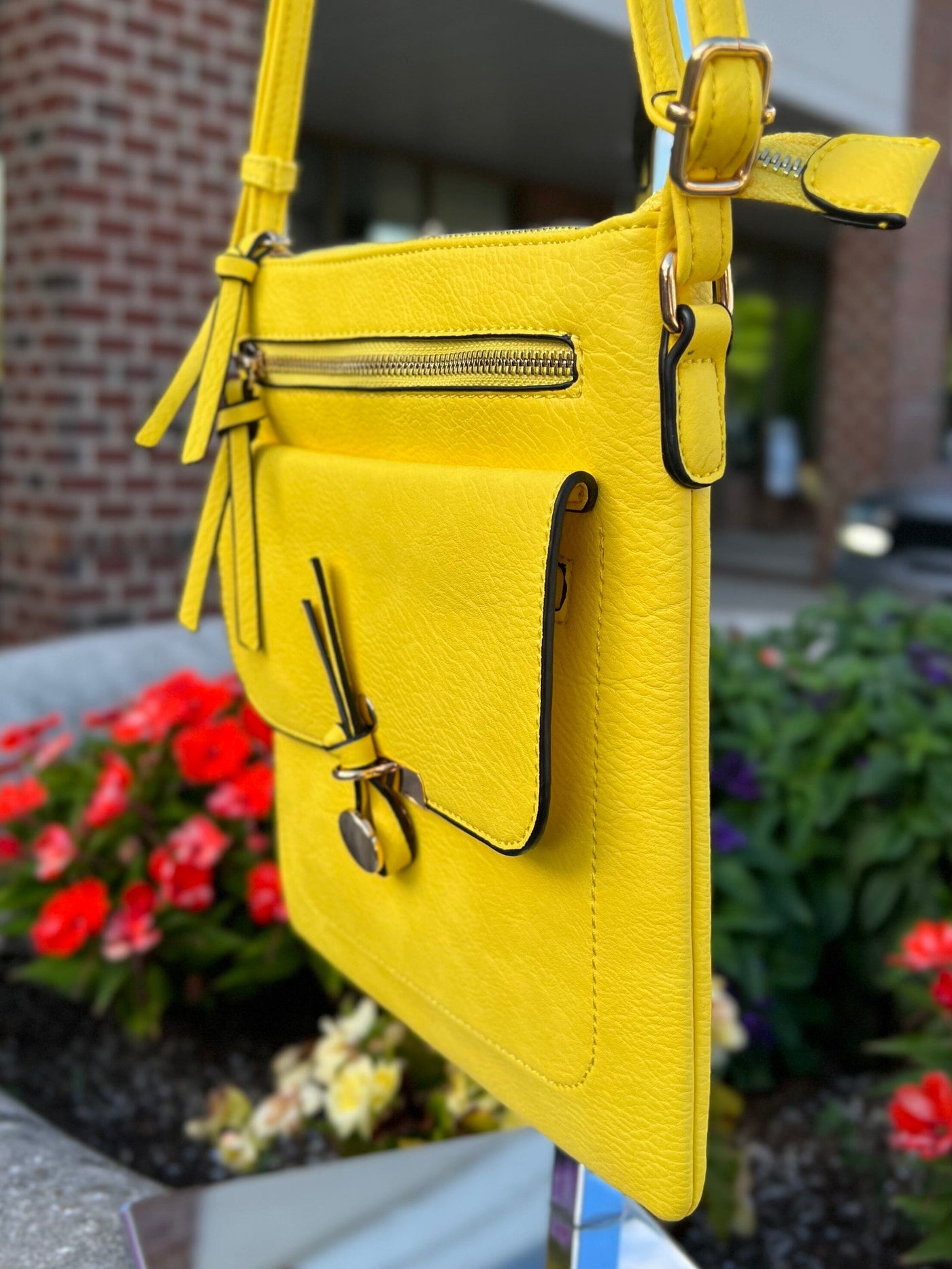 Cute Button Front Yellow Crossbody Handbag